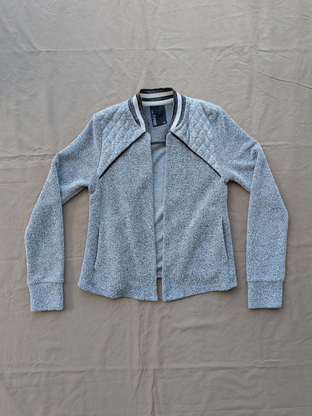 dolan Heather Gray Open-Front Quilted Shoulder Sweater Jacket